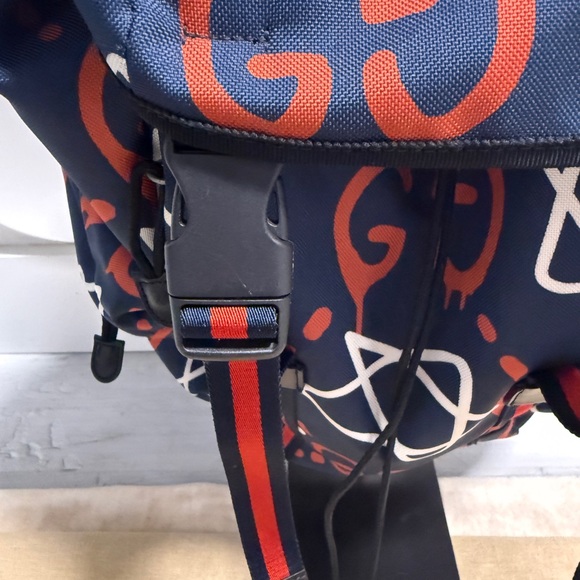 Gucci GG Supreme Ghost Navy Blue with Red and White accentsGraphic Logo Backpack - Picture 7 of 9